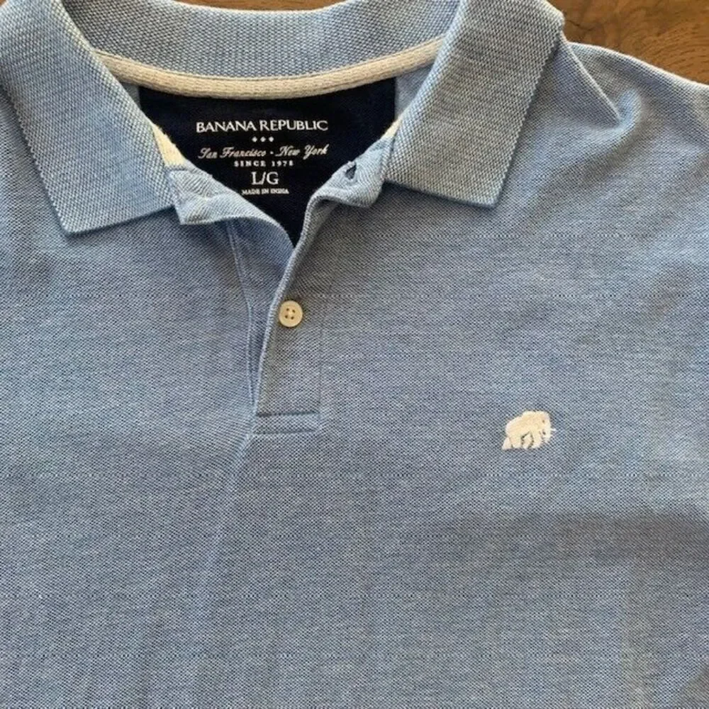 Banana Republic Polo Shirt Mens L Short‎ Sleeve Blue Collared Light Blue w/Logo